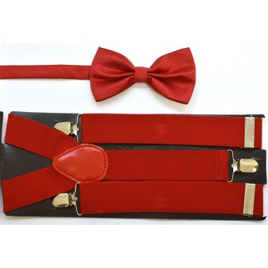 Set papion rosu si bretele rosii S015